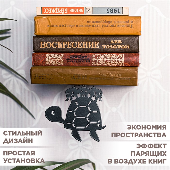 Полка скрытая настенная для книг чёрная Черепаха металл 705-050B - фото 117024