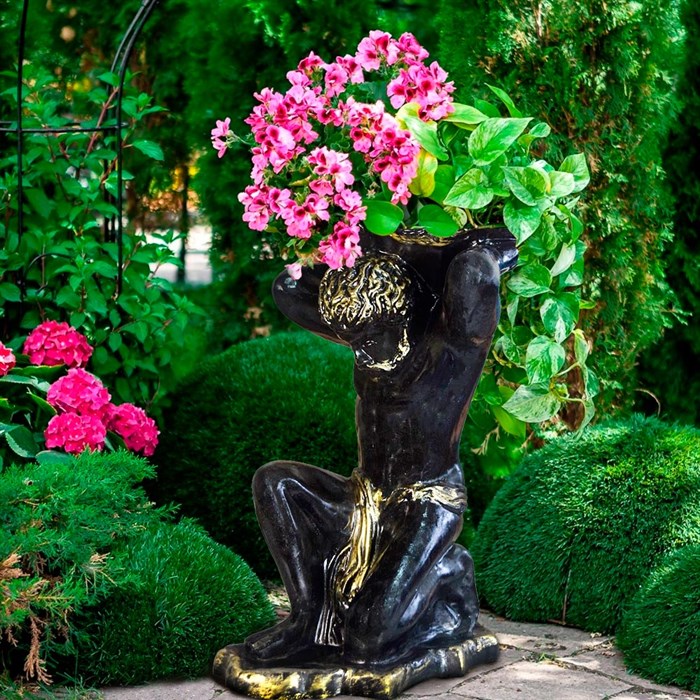 Фигура Титан чёрно-золотая с подставкой под цветок высота 70см F03022-BG - фото 126532
