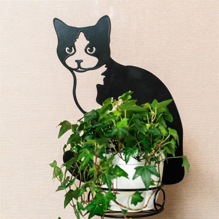 Подставка настенная на 1 растение Кошка со съёмным кольцом металл 150-202B - фото 126653