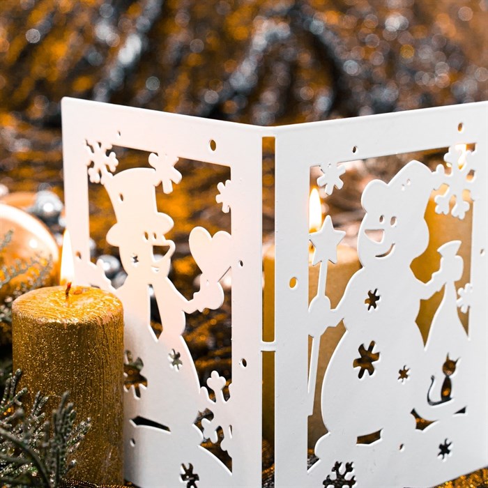 Ширма декоративная Открытки снеговика новогодняя белая металл длина 48см 200-053W - фото 126690