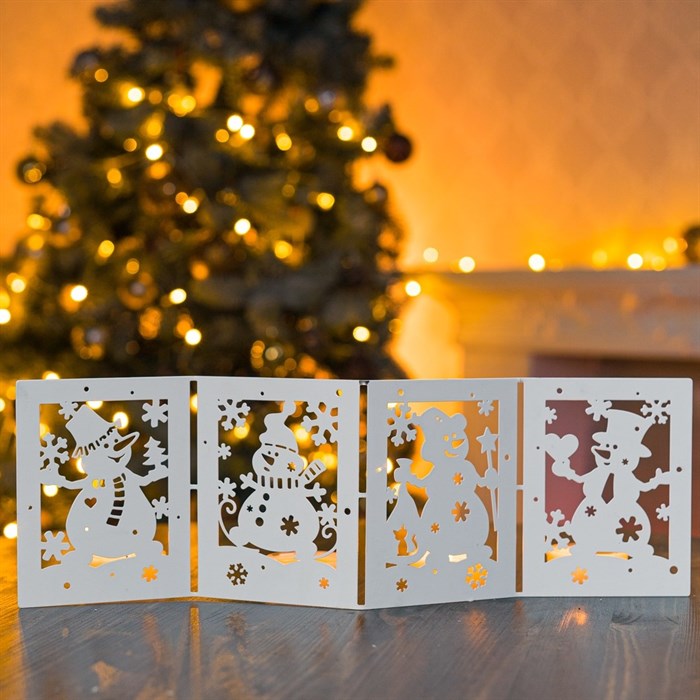 Ширма декоративная Открытки снеговика новогодняя белая металл длина 48см 200-053W - фото 126697