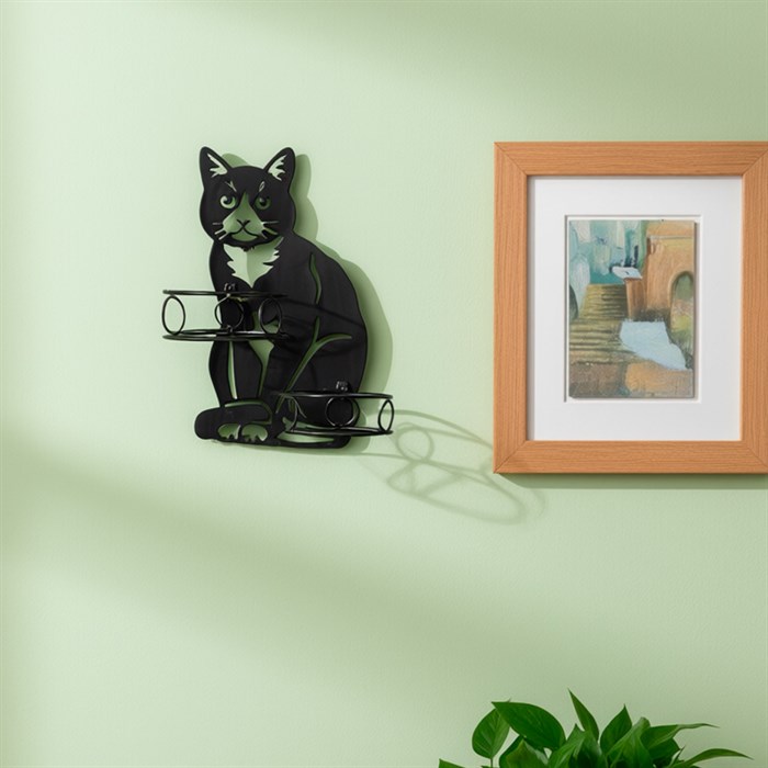 Подставка настенная Кот для 2 растений со съёмными кольцами металл 150-201B - фото 126776