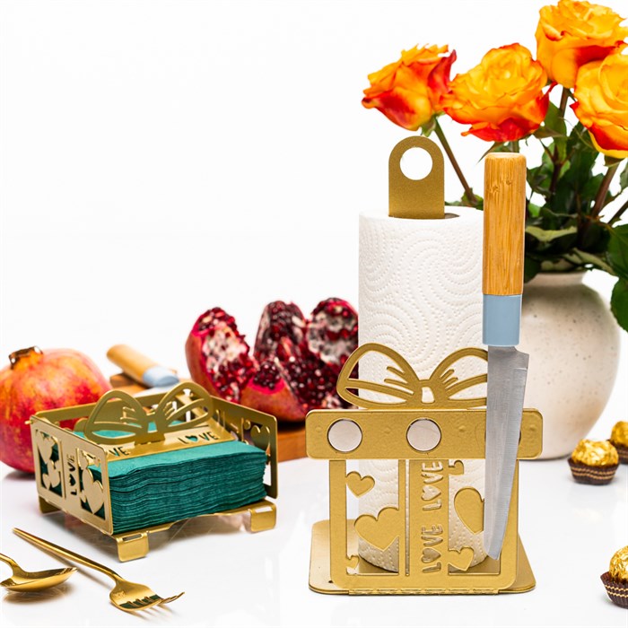 Подставка для бумажных полотенец Подарок с магнитами для ножей металл золото 300-067G - фото 126779