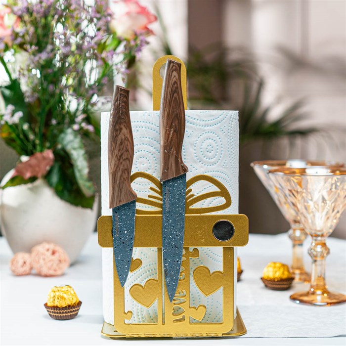 Подставка для бумажных полотенец Подарок с магнитами для ножей металл золото 300-067G - фото 126782