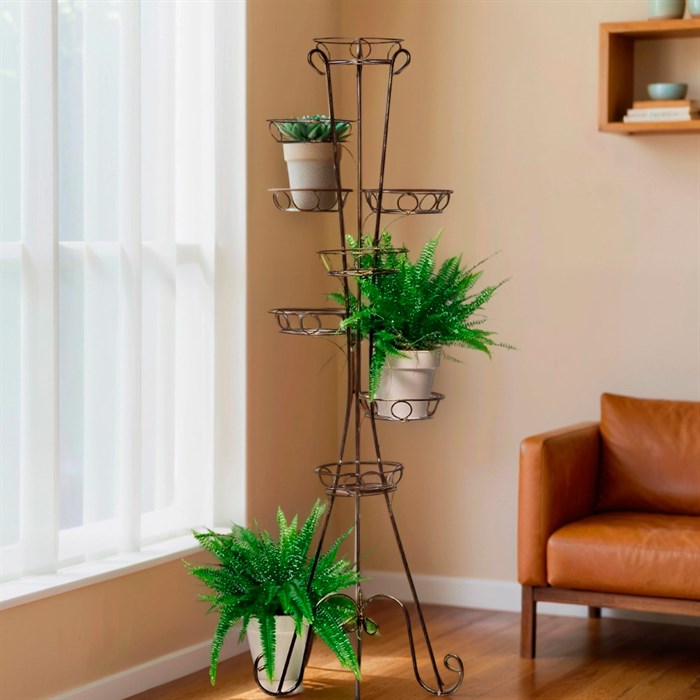 Цветочница напольная на 7 цветов Классика кованая высота 160см 18-107 - фото 126826