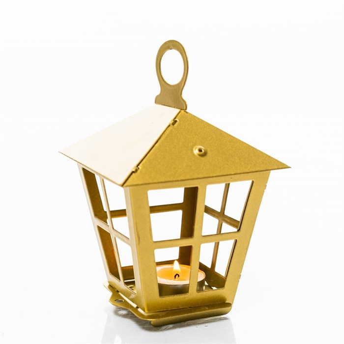 Подсвечник новогодний Фонарь золотой металл 730-085G - фото 126842