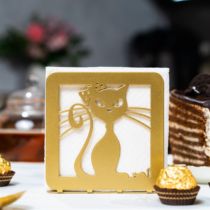 Салфетница кухонная Кошка металлическая золотая 703-018G - фото 126862