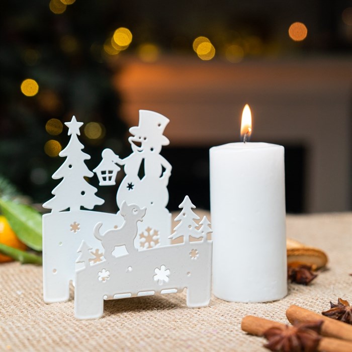 Подсвечник новогодний Снеговик металл белый 730-071W - фото 126867