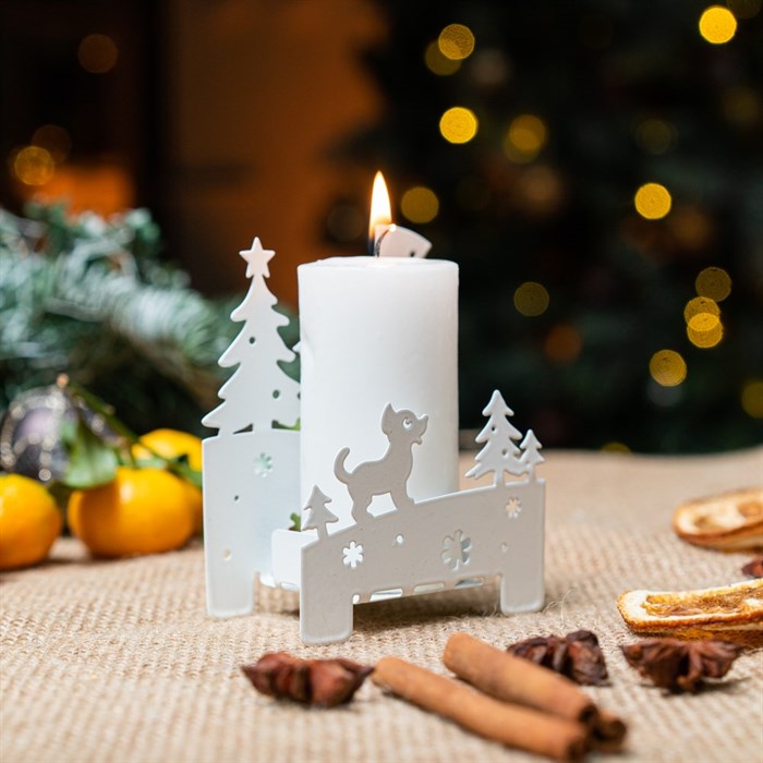 Подсвечник новогодний Снеговик металл белый 730-071W - фото 126868