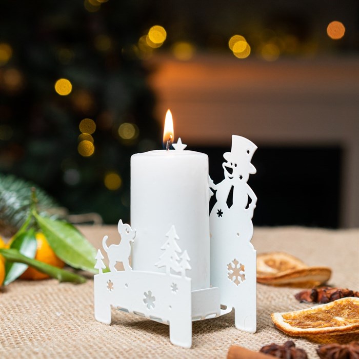 Подсвечник новогодний Снеговик металл белый 730-071W - фото 126869