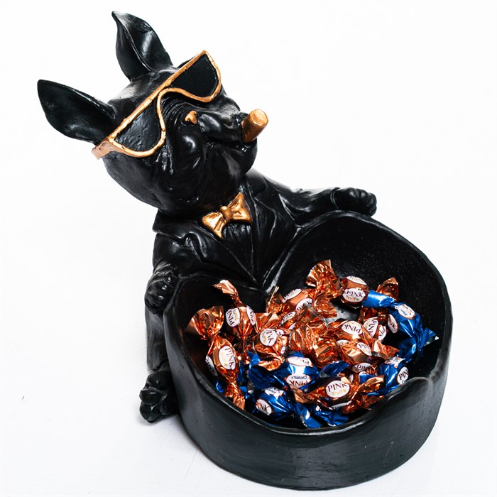 Конфетница декоративная Бульдог чёрно-золотая полистоун U09392B - фото 126882