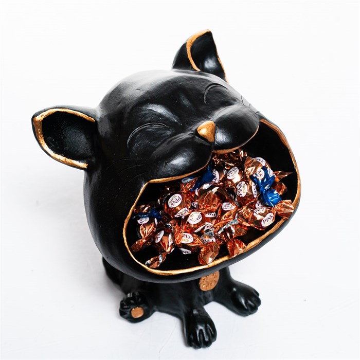 Конфетница декоративная Котэ чёрно-золотой полистоун U09396B - фото 126892