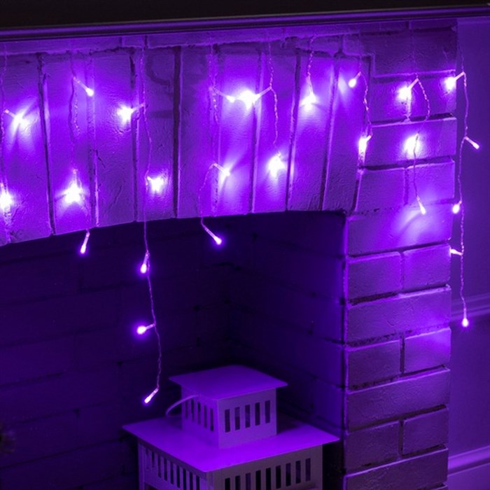 Гирлянда Бахрома ECO 1,8х0,5м фиолетовое свечение 8 режимов прозрачная нить - фото 127001