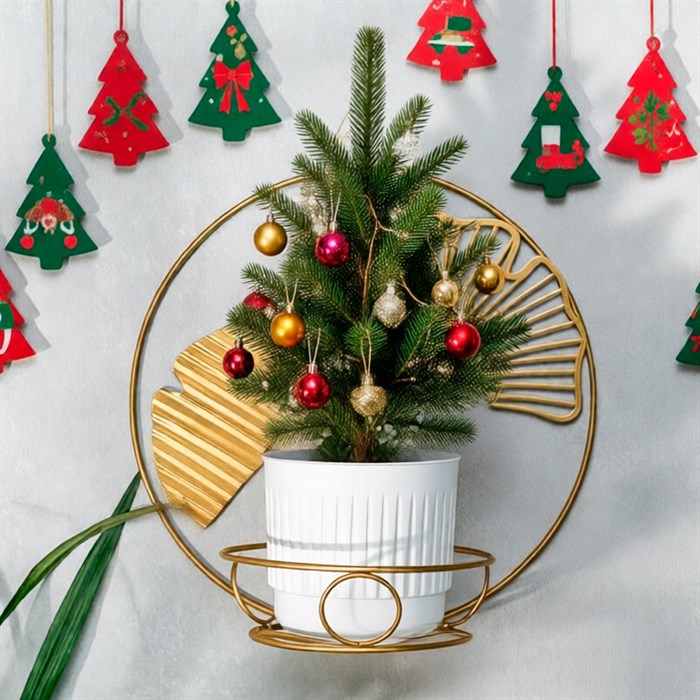 Подставка настенная на 1 цветок Гинкго металл золотая 15-113G - фото 127021