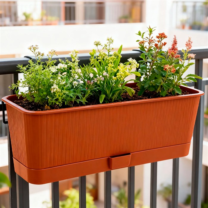 Ящик балконный Прованс 9л терракот с поддоном - фото 127077