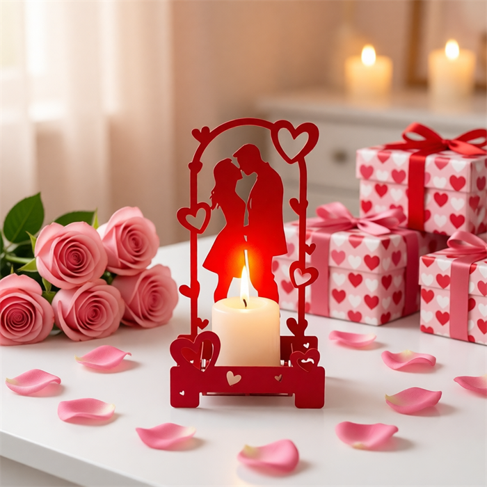 Подсвечник декоративный Пара влюблённых настольный металл красный 730-062R - фото 127113