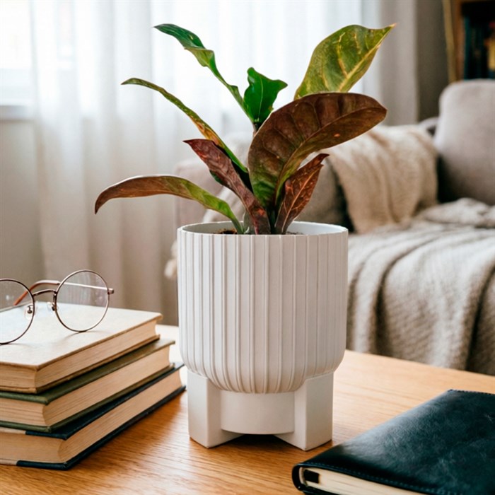 Горшок Торин 3,3л белый с поддоном - фото 127136