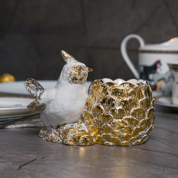 Подставка декоративная Птичка интерьерная бело-золотая U09351-GW - фото 127287