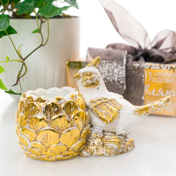 Подставка декоративная Птичка интерьерная бело-золотая U09351-GW - фото 127289