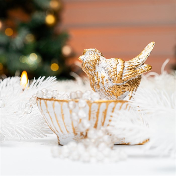 Подставка для украшений и мелочей Птичка декоративная бело-золотая U09227-WG - фото 127292