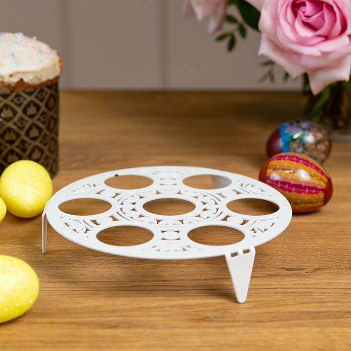 Подставка для пасхальных яиц круглая металлическая белая 750-017W - фото 127344