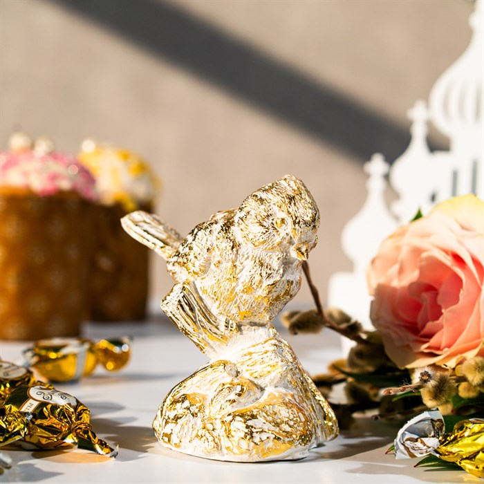 Фигурка Птичка бело-золотая полистоун высота 11см U08952-WG - фото 127356