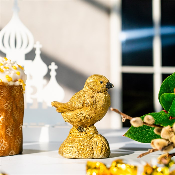 Фигура новогодняя Воробей золотая высота 11см полистоун U08955-G - фото 127360