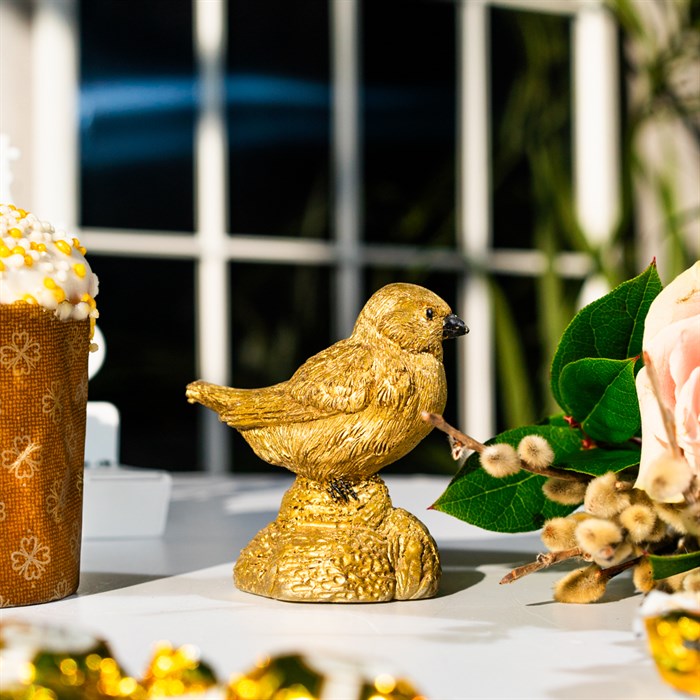 Фигура новогодняя Воробей золотая высота 11см полистоун U08955-G - фото 127361