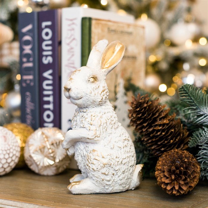 Фигура декоративная Зайчонок бело-золотой 16см U09089-WG - фото 127397