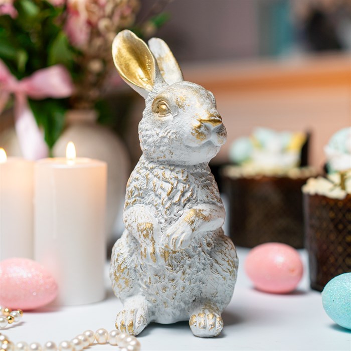 Фигура декоративная Зайчонок бело-золотой 16см U09089-WG - фото 127398