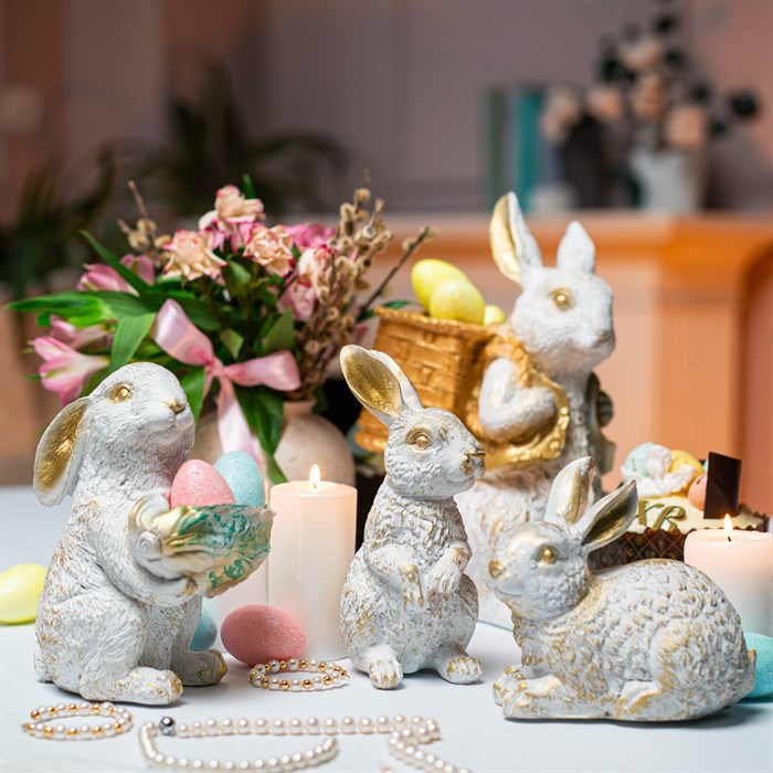 Фигура декоративная Зайчонок бело-золотой 16см U09089-WG - фото 127400