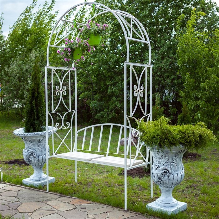 Арка-беседка со скамейкой и спинкой белая 860-60R