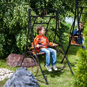 Качели садовые малые одноместные с деревянным сиденьем высота 150см 860-20R