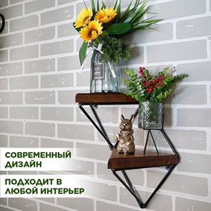 Подставка настенная Лофт 2 полки металл+дерево длина 37см 66-502-B - фото 117165