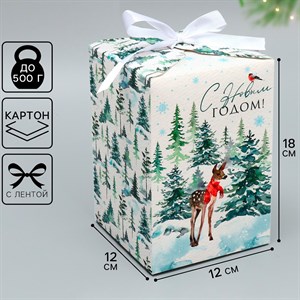 Коробка складная С Новым годом! лес 12х18х12см