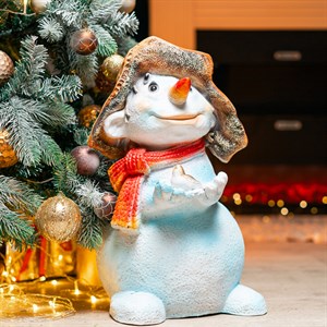Фигура декоративная Снеговик с птичкой высота 50см полистоун F03181