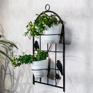 Подставка настенная на 2 цветка Птицы чёрная металл 15-119B - фото 126637