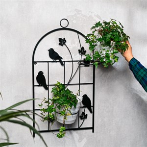 Подставка настенная на 2 цветка Птицы чёрная металл 15-119B - фото 126638