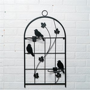 Подставка настенная на 2 цветка Птицы чёрная металл 15-119B - фото 126640