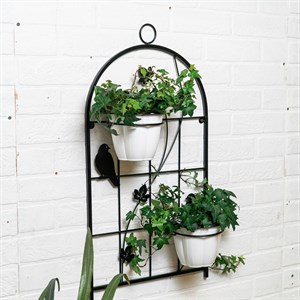 Подставка настенная на 2 цветка Птицы чёрная металл 15-119B - фото 126641