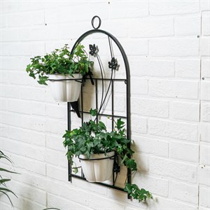 Подставка настенная на 2 цветка Птицы чёрная металл 15-119B - фото 126642