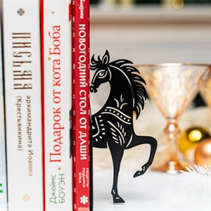Ограничитель для книг на полке Конь чёрный 1шт металл 705-111B - фото 126674