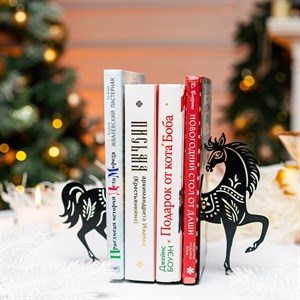 Ограничитель для книг на полке Конь чёрный 1шт металл 705-111B - фото 126675