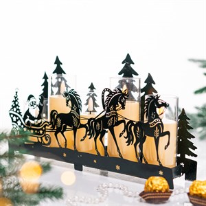 Подсвечник новогодний Упряжка лошадей длина 38см металл 730-089B - фото 126680