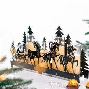 Подсвечник новогодний Упряжка лошадей длина 38см металл 730-089B - фото 126681