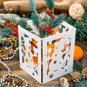 Ширма декоративная Открытки снеговика новогодняя белая металл длина 48см 200-053W - фото 126692