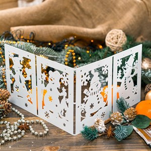 Ширма декоративная Открытки снеговика новогодняя белая металл длина 48см 200-053W - фото 126693