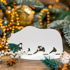 Фигурка настольная Медведь новогодняя металл белый 700-001W - фото 126718