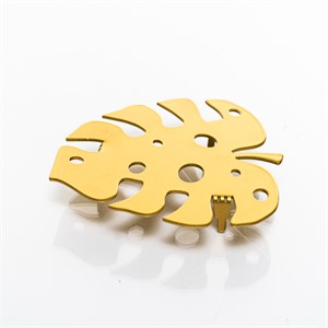 Подставка под горячее Лист монстеры металл золотой 14см 300-131G - фото 126772