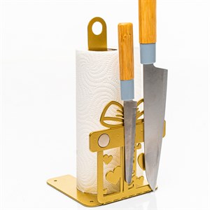 Подставка для бумажных полотенец Подарок с магнитами для ножей металл золото 300-067G - фото 126778
